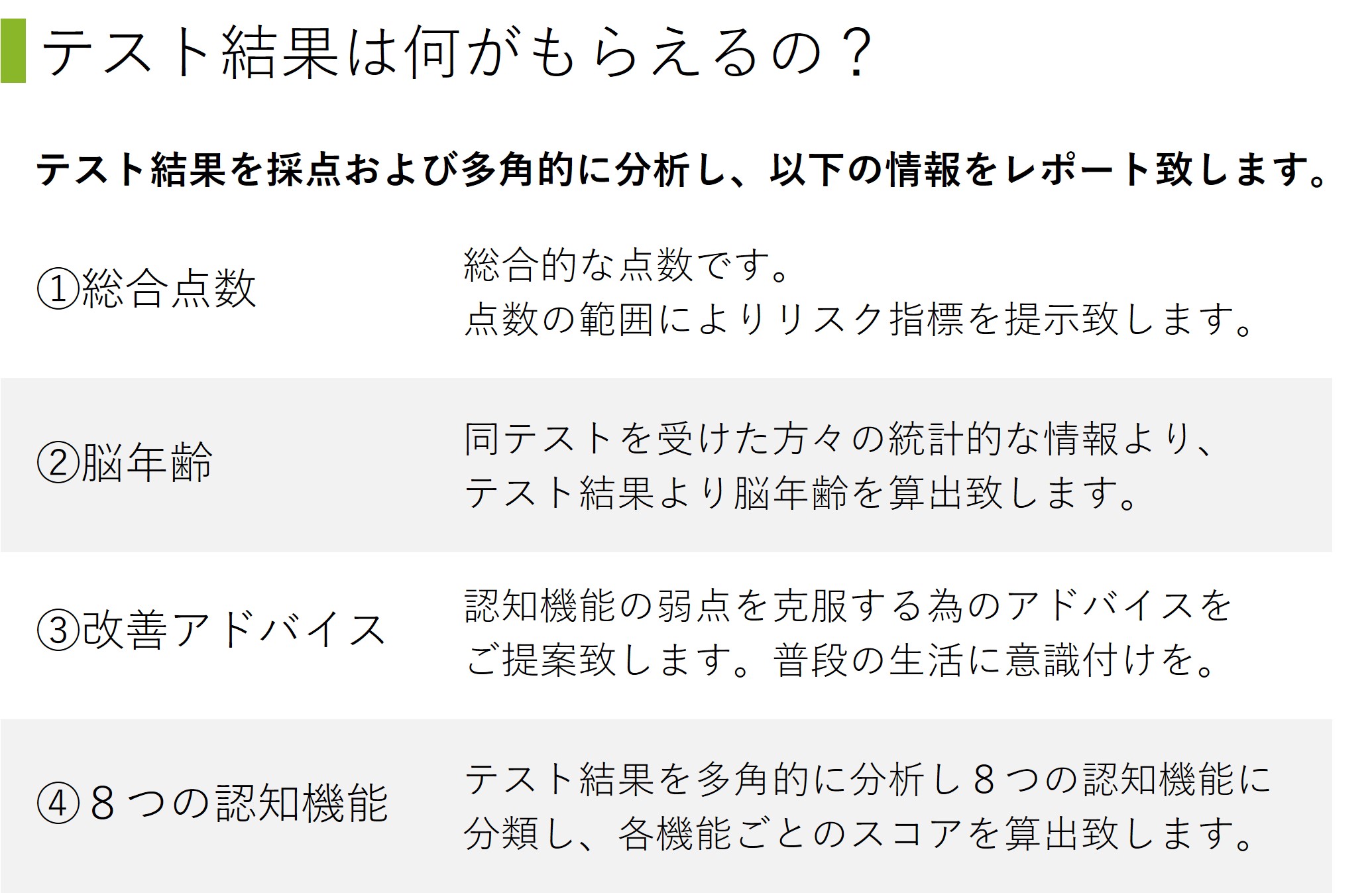 一週間後に認知機能テストサービスのテスト結果レポートをご案内いたします